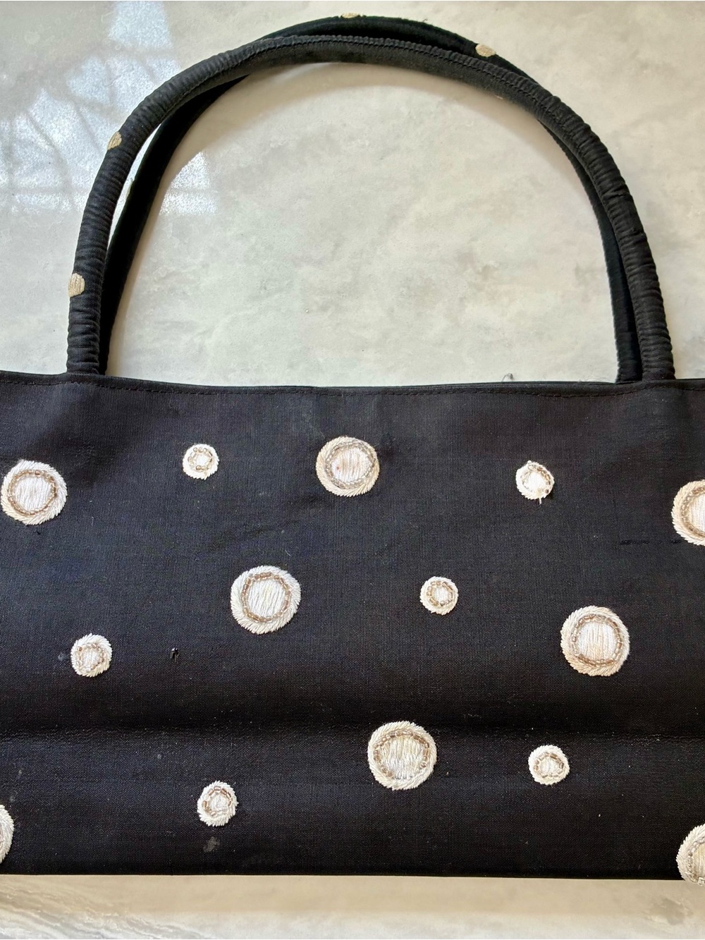 Shiraleah Black Tote with white Polka dots Embroidery